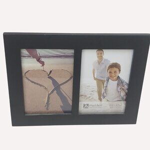 Malden Double Picture Frame 3.5" X 5" Black Wood With Stand & Wall Hooks